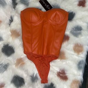 Orange leather bodysuit